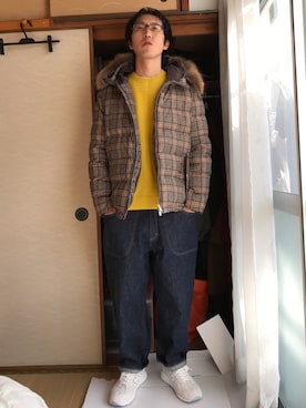 「TAKEO KIKUCHI（タケオキクチ）のアイテム（ダウンジャケット/コート）」を使った、はさんさん（メンズ・175cm）の冬コーディネート
