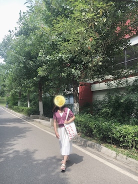 「taobaoのアイテム（トップス、パープル系）」を使った、lalaiさん（レディース）の夏コーディネート