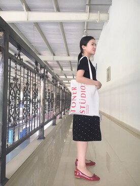 「taobaoのアイテム（エコバッグ/サブバッグ、ホワイト系）」を使った、lalaiさん（レディース）の夏コーディネート