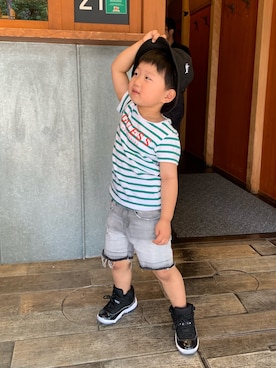 「Guess（ゲス）のアイテム（トップス）」を使った、omi0131さん（キッズ・100cm）の夏コーディネート