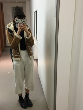 「古着のアイテム（ダウンジャケット/コート、ブラウン系）」を使った、ぺそさん（レディース）の冬コーディネート