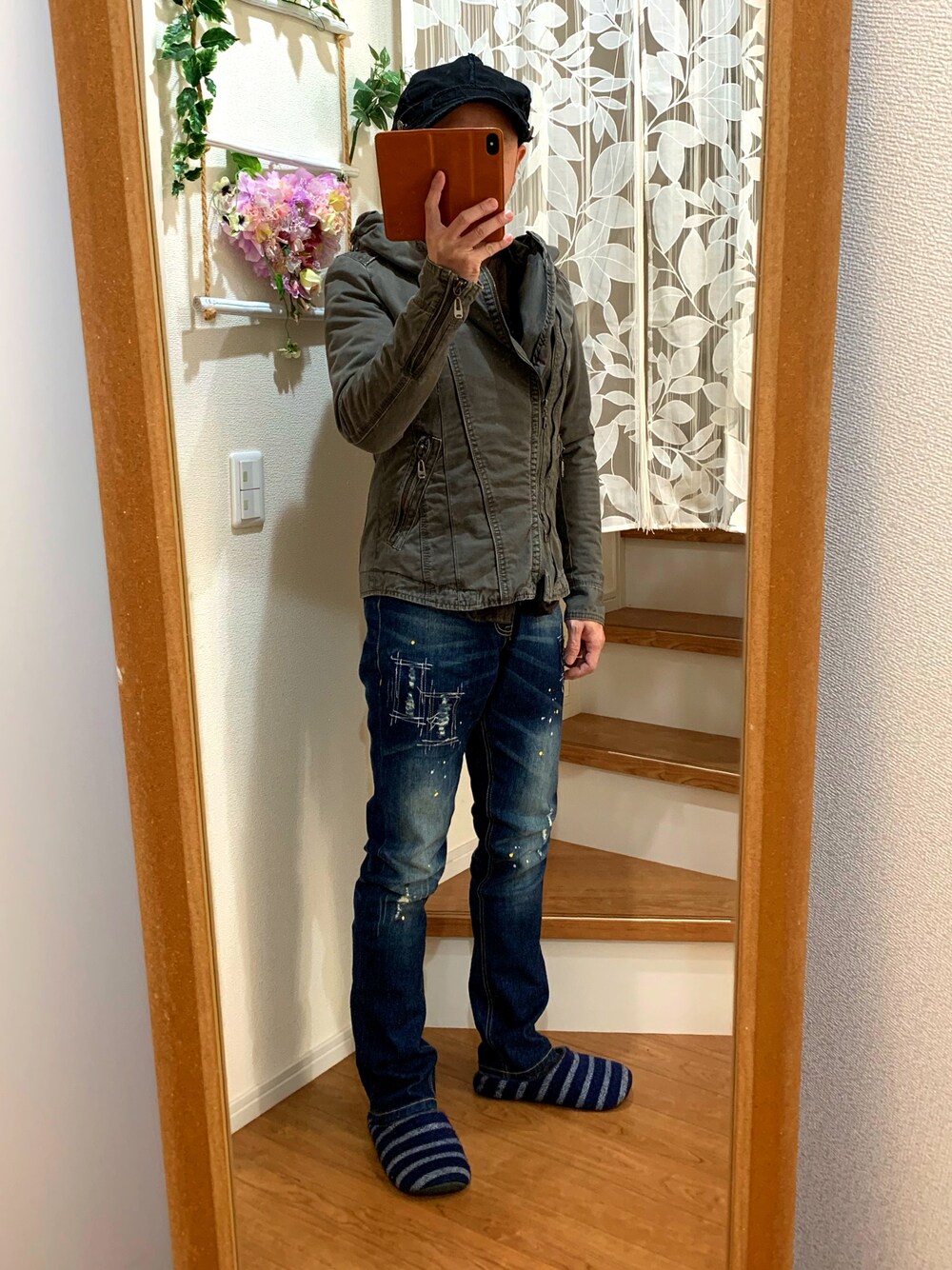 「JACKROSEのアイテム（ライダースジャケット、グリーン系）」を使った、たーちゃんさん（メンズ・164cm）の秋コーディネートの1枚目の写真
