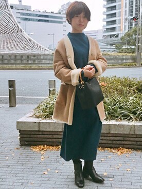 「シップス フォー ウィメン(SHIPS for women)」｜「アイテム（ムートンコート）」を使った、加藤さん（レディース・158cm）の冬コーディネート