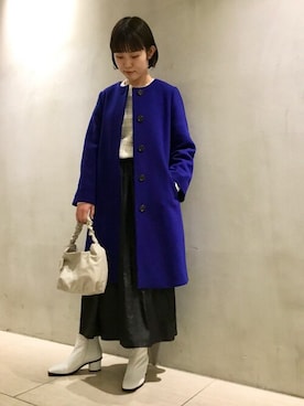 「黒スカート」｜「アイテム（その他アウター）」を使った、加藤さん（レディース・158cm）の冬コーディネート