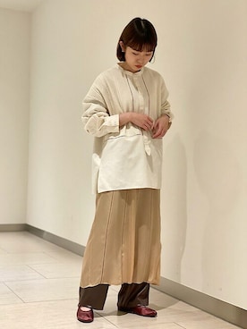 「ブラウンパンツ」｜「アイテム（ワンピース/ドレス）」を使った、加藤さん（レディース・158cm）の冬コーディネート