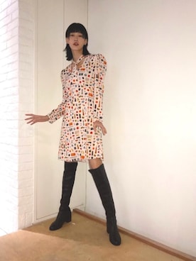 「長靴」｜「アイテム（チュニック）」を使った、Fish廖子妤さん（レディース・167cm）の春コーディネート