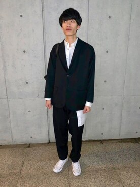 「BLACK Scandal Yohji Yamamoto（ブラックスキャンダルヨウジヤマモト）のアイテム（パンツ）」を使った、Reiさん（メンズ・184cm）の秋コーディネート
