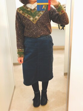 Chisatoさんの「・コーデュロイセミタイトスカート」を使ったコーディネート