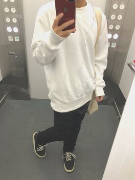 「GU（ジーユー）のアイテム（スウェット、ホワイト系）」を使った、Seaさん（メンズ・156cm）の秋コーディネート