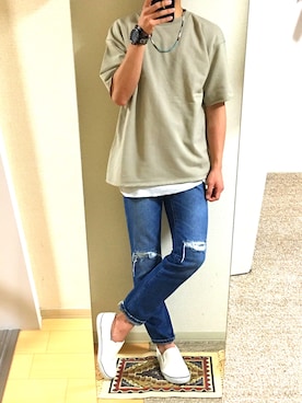 「WEGO（ウィゴー）のWEGO/スラブワッフルラウンドロングタンクトップ（タンクトップ）」を使った、atatsuさん（メンズ・177cm）の夏コーディネート