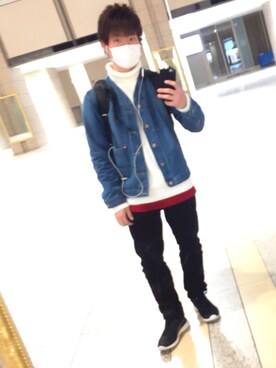 「WORLD WORKERS（ワールドワーカーズ）の【WORLDWORKERS】ノーカラーデニムジャケット（デニムジャケット）」を使った、あめさん（メンズ・171cm）の冬コーディネート