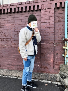 「フリース」｜「アイテム（PC・スマホグッズ/家電）」を使った、astkwさん（メンズ・174cm）の秋コーディネート