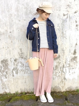 「one after another NICE CLAUP（ワンアフターアナザーナイスクラップ）のアイテム（デニムジャケット）」を使った、てらさん（レディース・161cm）の冬コーディネート