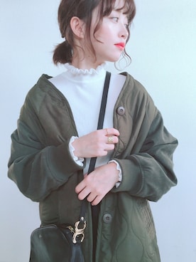 「w closet（ダブルクローゼット）のアイテム（その他アウター）」を使った、てらさん（レディース・161cm）の冬コーディネート