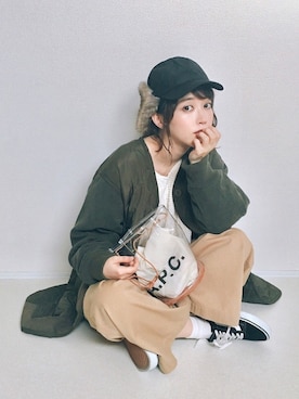 「w closet（ダブルクローゼット）のアイテム（その他アウター）」を使った、てらさん（レディース・161cm）の冬コーディネート
