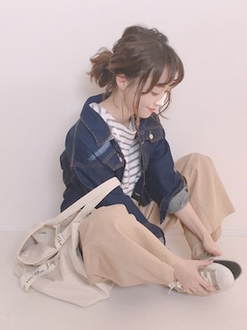 「one after another NICE CLAUP（ワンアフターアナザーナイスクラップ）のアイテム（デニムジャケット）」を使った、てらさん（レディース・161cm）の冬コーディネート