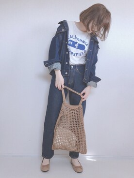 「one after another NICE CLAUP（ワンアフターアナザーナイスクラップ）のアイテム（デニムジャケット）」を使った、てらさん（レディース・161cm）の春コーディネート