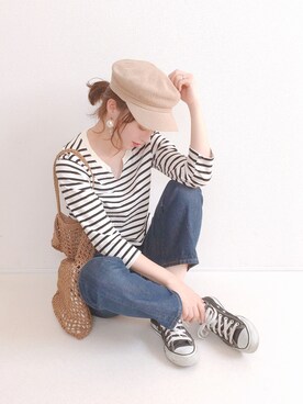 「reca（レカ）のアイテム（帽子）」を使った、てらさん（レディース・161cm）の春コーディネート