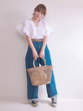 「DHOLIC（ディーホリック）のアイテム（かごバッグ）」を使った、てらさん（レディース・161cm）の夏コーディネート