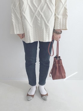 「ZOZO（ゾゾ）のスリムテーパードデニムパンツ［WOMEN］（デニムパンツ）」を使った、てらさん（レディース・161cm）の冬コーディネート