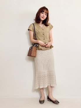 「one after another NICE CLAUP（ワンアフターアナザーナイスクラップ）のレース＆レオパードバレエシューズ（バレエシューズ）」を使った、てらさん（レディース・161cm）の春コーディネート