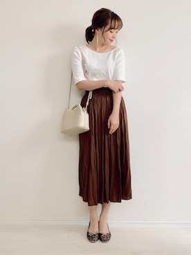 「one after another NICE CLAUP（ワンアフターアナザーナイスクラップ）のレース＆レオパードバレエシューズ（バレエシューズ）」を使った、てらさん（レディース・161cm）の夏コーディネート