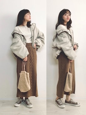 「apres jour mignon（アプレジュールミニョン）のアイテム（ブルゾン）」を使った、てらさん（レディース・161cm）の秋コーディネート