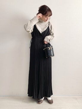 「one after another NICE CLAUP（ワンアフターアナザーナイスクラップ）のレース＆レオパードバレエシューズ（バレエシューズ）」を使った、てらさん（レディース・161cm）の冬コーディネート