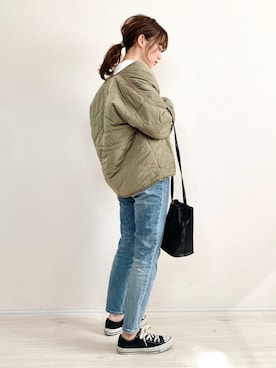 「ZOZO（ゾゾ）のスリムテーパードデニムパンツ［WOMEN］（デニムパンツ）」を使った、てらさん（レディース・161cm）の冬コーディネート