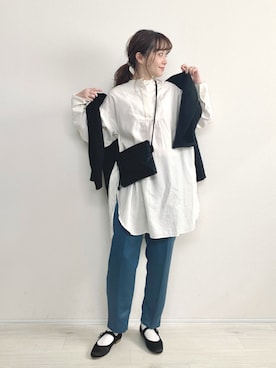 「UNIQLO U」｜「アイテム（チュニック）」を使った、てらさん（レディース・161cm）の冬コーディネート