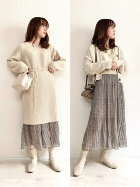 「ホリデー」｜「アイテム（ワンピース/ドレス）」を使った、てらさん（レディース・161cm）の冬コーディネート