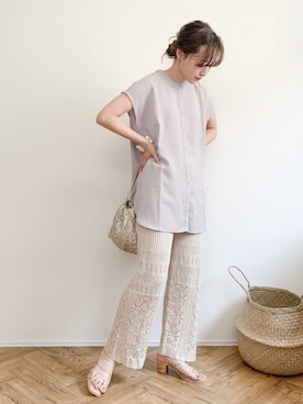 「Aunt Marie's（アントマリーズ）のAUNT MARIE'S ハーフスリーブバックスリットシャツ（シャツ/ブラウス）」を使った、てらさん（レディース・161cm）の夏コーディネート