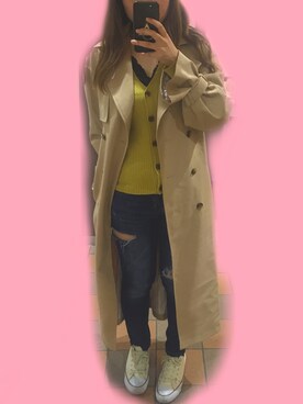 「OZOC（オゾック）のアイテム（トレンチコート）」を使った、miyucoさん（レディース・158cm）の春コーディネート