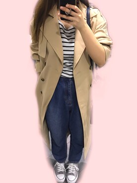 「OZOC（オゾック）のアイテム（トレンチコート）」を使った、miyucoさん（レディース・158cm）の春コーディネート