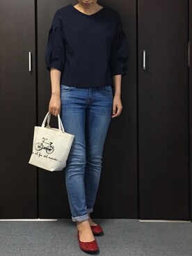 「UNIQLO（ユニクロ）のWOMEN ウルトラストレッチジーンズ（デニムパンツ）」を使った、gomaさん（レディース・159cm）の夏コーディネート