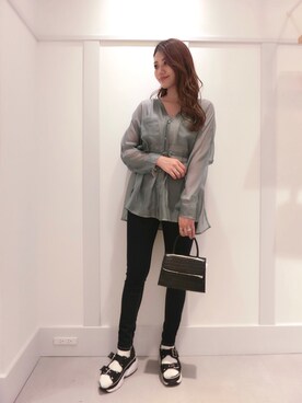 「Heather（ヘザー）のサイドスリットスケチュニックシャツ　885763（シャツ/ブラウス）」を使った、miki.aさん（レディース・163cm）の春コーディネート