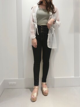 「Heather（ヘザー）のサイドスリットスケチュニックシャツ　885763（シャツ/ブラウス）」を使った、miki.aさん（レディース・163cm）の春コーディネート