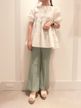 「Heather（ヘザー）のティアードチュニックブラウス　885432（シャツ/ブラウス）」を使った、miki.aさん（レディース・163cm）の夏コーディネート