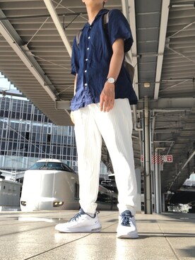 「NIKE（ナイキ）のNIKE ナイキ AIRMAX AXIS エアマックス アクシス AA2146-003 003BLK/WHT（スニーカー）」を使った、イホリンさん（メンズ・165cm）の夏コーディネート