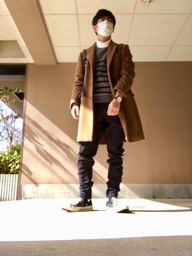 「UNIQLO（ユニクロ）のタートルネックT（長袖）（Tシャツ/カットソー）」を使った、イホリンさん（メンズ・160cm）の冬コーディネート