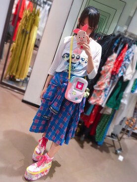 「原宿」｜「アイテム（その他シューズ）」を使った、Coco Yu さん（レディース・153cm）の夏コーディネート