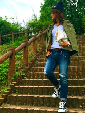 「TODAYFUL（トゥデイフル）のVintageトートバッグ（トートバッグ）」を使った、RIEさん（レディース・162cm）の秋コーディネート