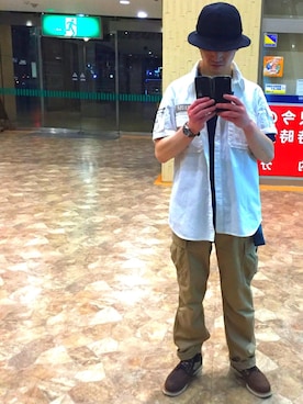 「AVIREX（アヴィレックス）のアイテム（レインシューズ）」を使った、Toshiさん（メンズ・176cm）の夏コーディネート
