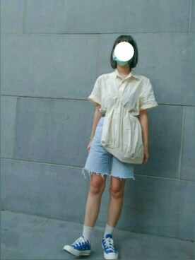 「no brand（ノーブランド）のアイテム（バッグ、ホワイト系）」を使った、tooooutouuuuさん（レディース・151cm）の夏コーディネート