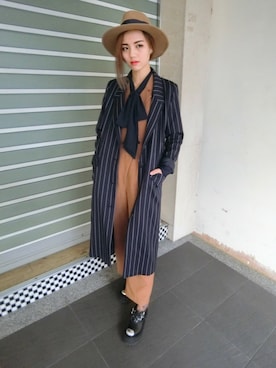 「Marjorie（マージョリー）のアイテム（ジャケット/アウター）」を使った、Jiatong Linさん（レディース・157cm）の冬コーディネート