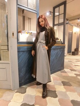 「Marjorie（マージョリー）のアイテム（ジャケット/アウター）」を使った、Jiatong Linさん（レディース・157cm）の冬コーディネート