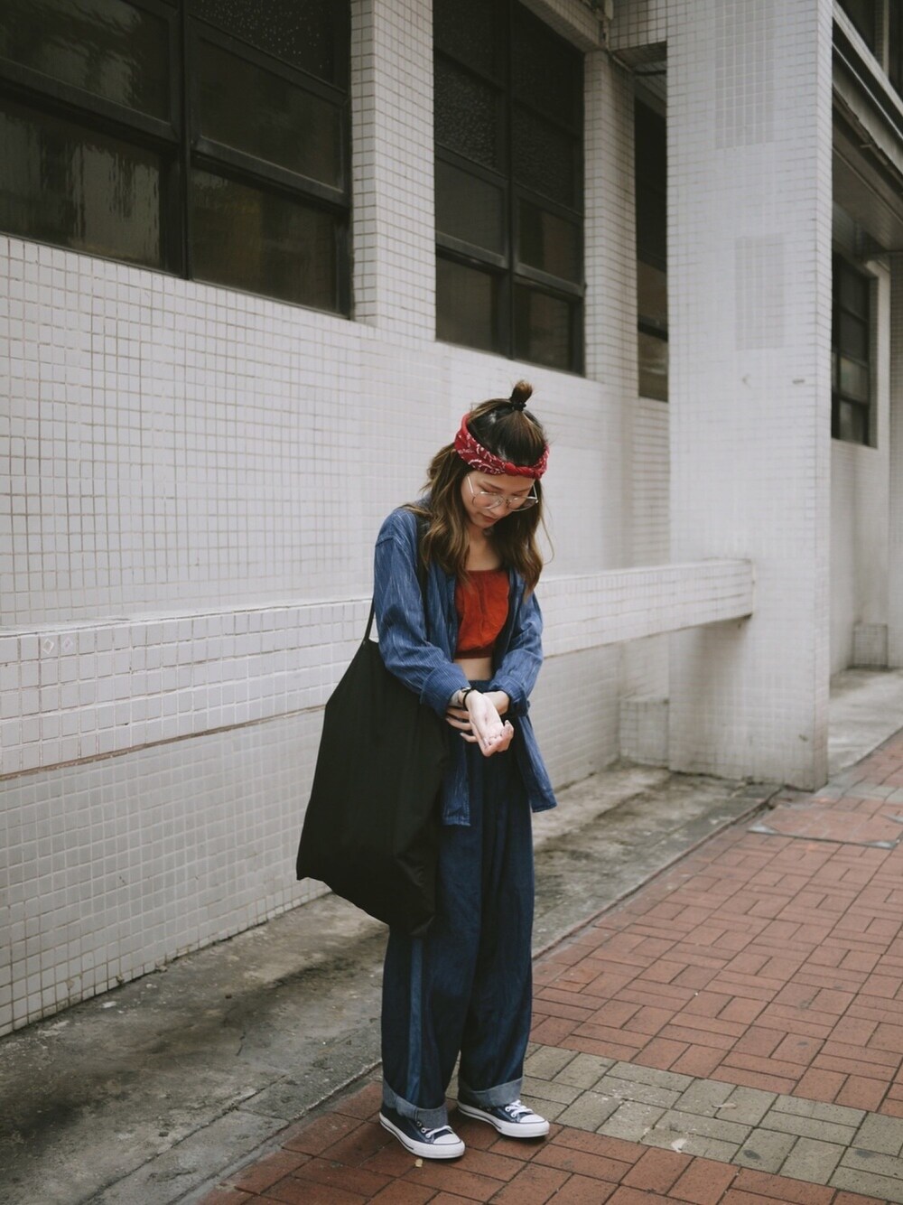 「vintage、denim」｜「VINTAGEのアイテム（パンツ、ブルー系）」を使った、WC☁️🌿さん（レディース・163cm）の春コーディネートの1枚目の写真