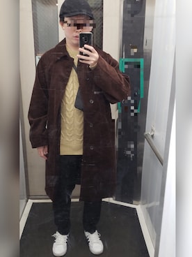 「MONO-MART（モノマート）のオーバーサイズアラン編みクルーネックケーブルニットセーター（ニット/セーター）」を使った、柚紗雪さん（メンズ・165cm）の冬コーディネート