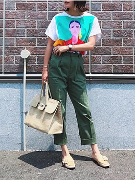 「SEVENDAYS=SUNDAY（セブンデイズサンデイ）のアイテム（チノパンツ）」を使った、Kiyooさん（レディース・165cm）の夏コーディネート