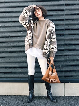 「カウチンセーター」｜「アイテム（その他アウター）」を使った、Kiyooさん（レディース・165cm）の冬コーディネート